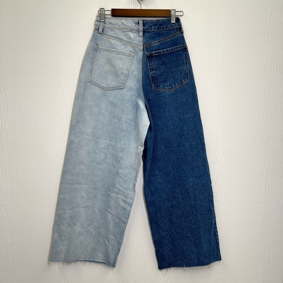 Wild Fable - Two Tone Leg  Fun High Rise Waisted Wide Leg Ankle Jeans Size 2 - Picture 9 of 12